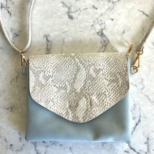 Blue Grey Crocodile Skin Shoulder Purse Bag - Caroline Hill